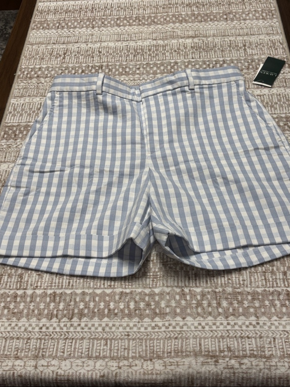 Lauren Ralph Lauren Blue & White Gingham Shorts with Waistband Detail
